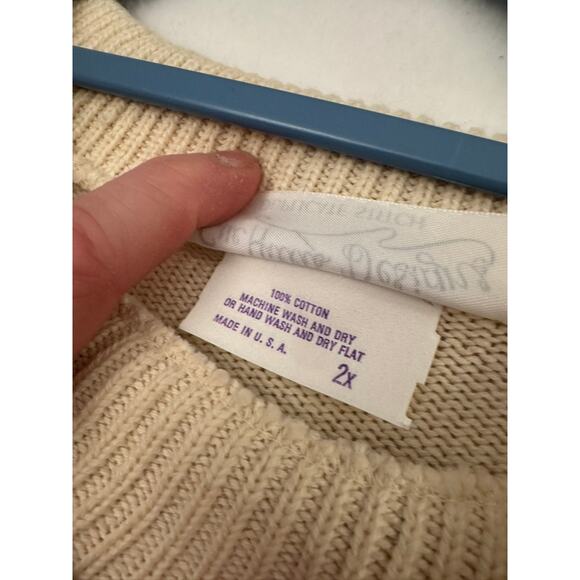 Sue Hillis Designs Duplicate Stitch 100% Cotton Cream Knit Top Short Sleeve‎ 2X - Picture 10 of 14